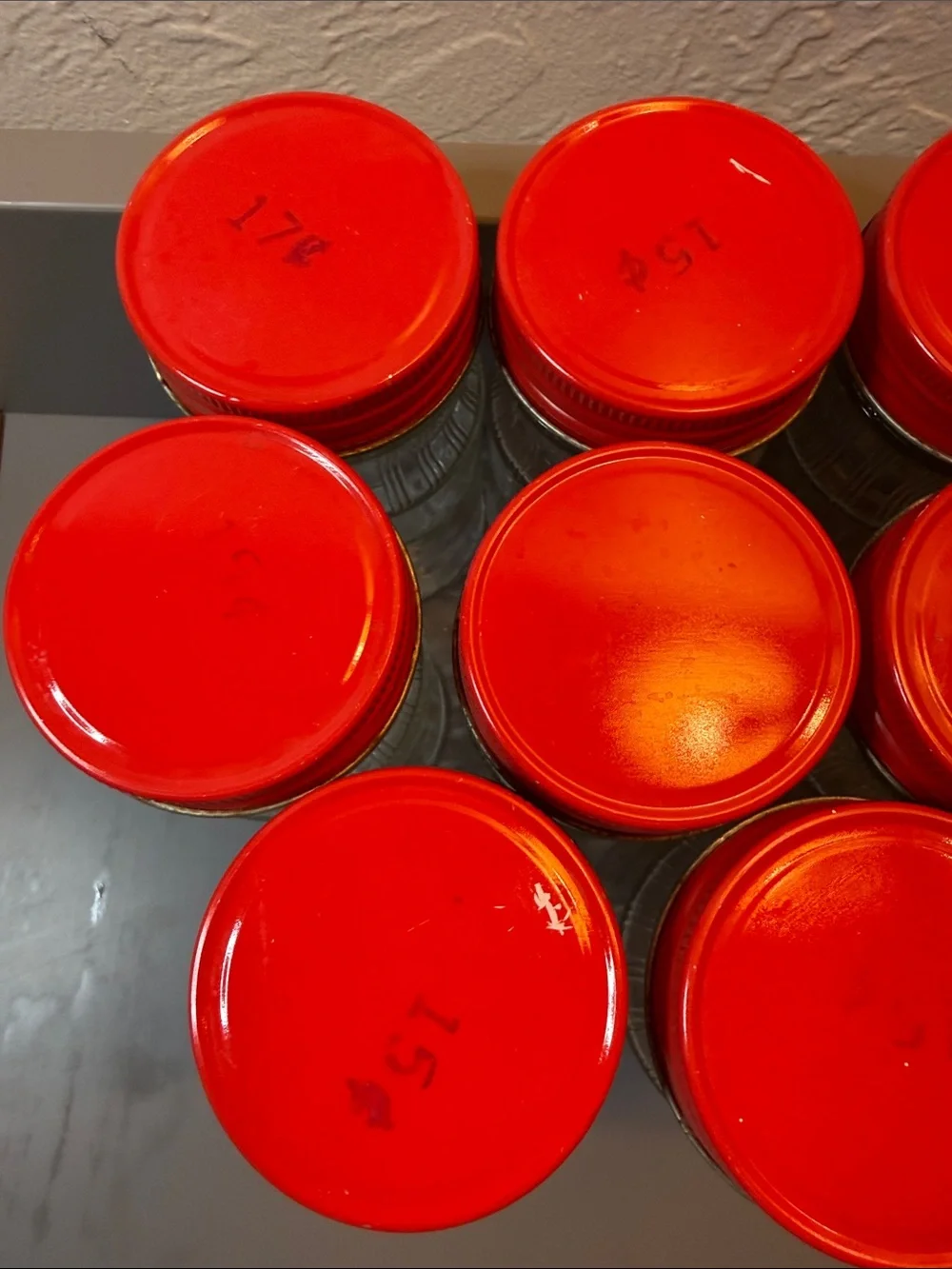 Vintage Clear Glass Pantry Jars with Red Lids - Set of 11